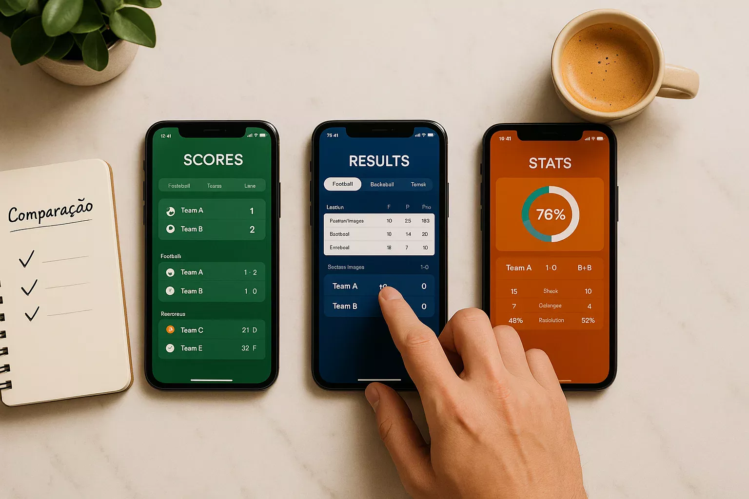 Comparação de diferentes aplicações de apostas em smartphones lado a lado