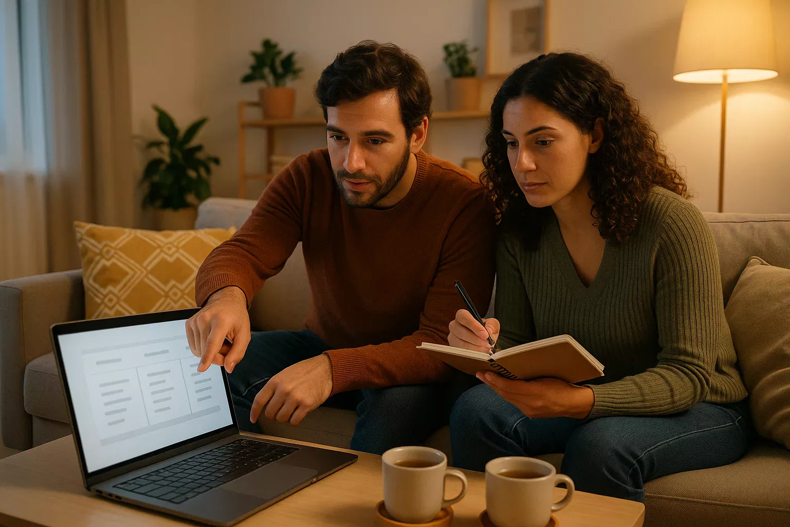 Casal português a comparar diferentes opções de casas de apostas no computador portátil