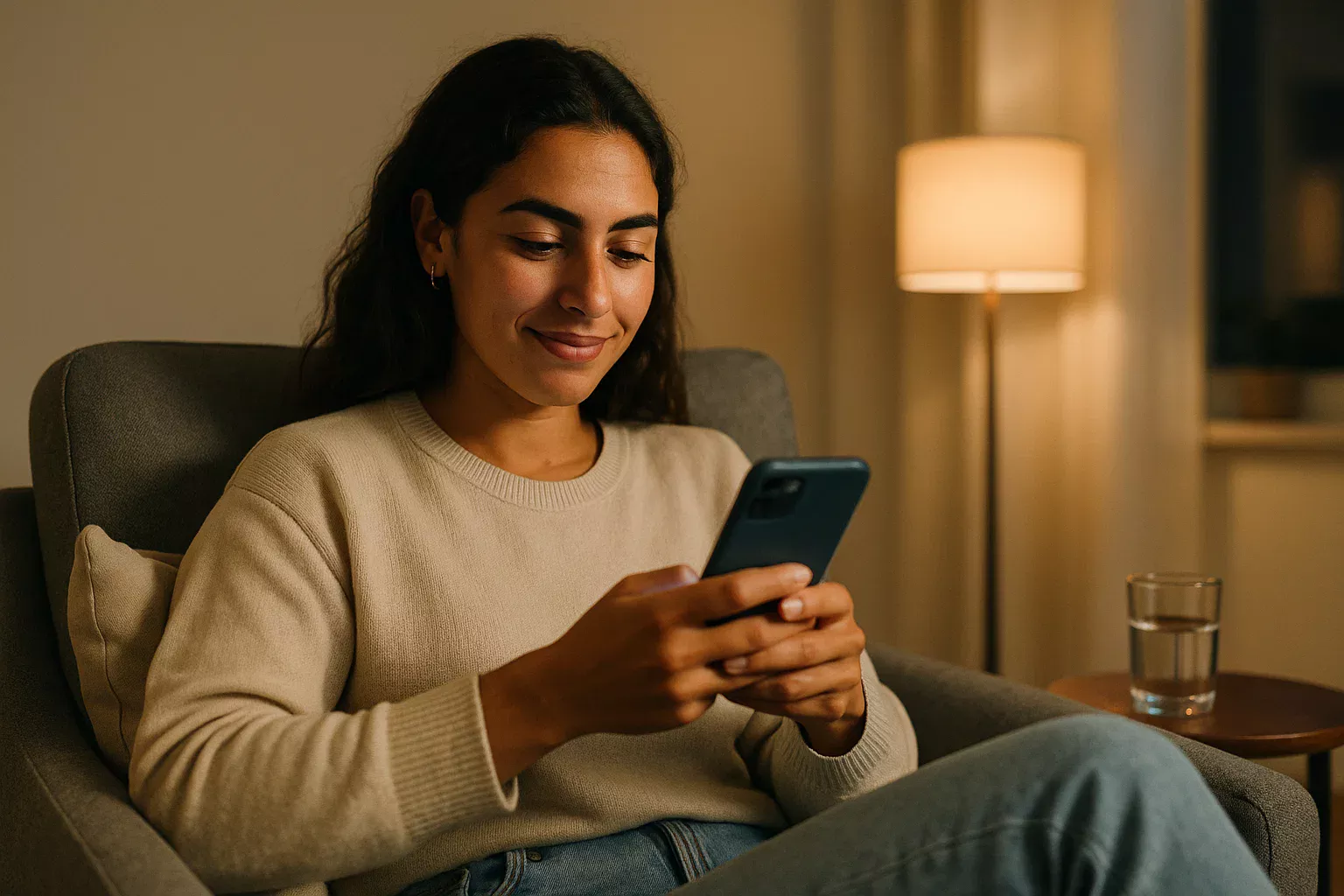 Jovem portuguesa a utilizar confortavelmente uma aplicação de apostas no smartphone