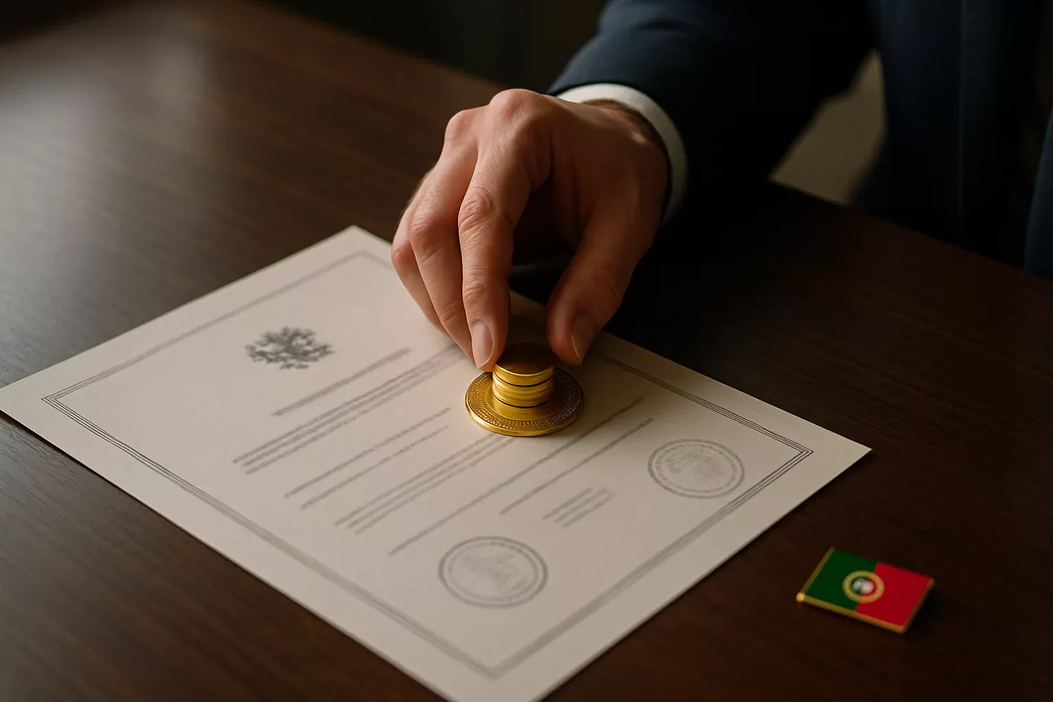 Documento oficial de licenciamento com selo dourado representando a regulamentação de apostas em Portugal